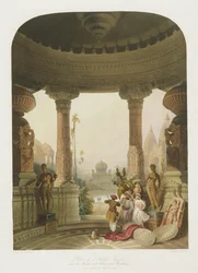 Portiek van een Hindoe Tempel, met andere Hindoe en Mahomedaanse Gebouwen